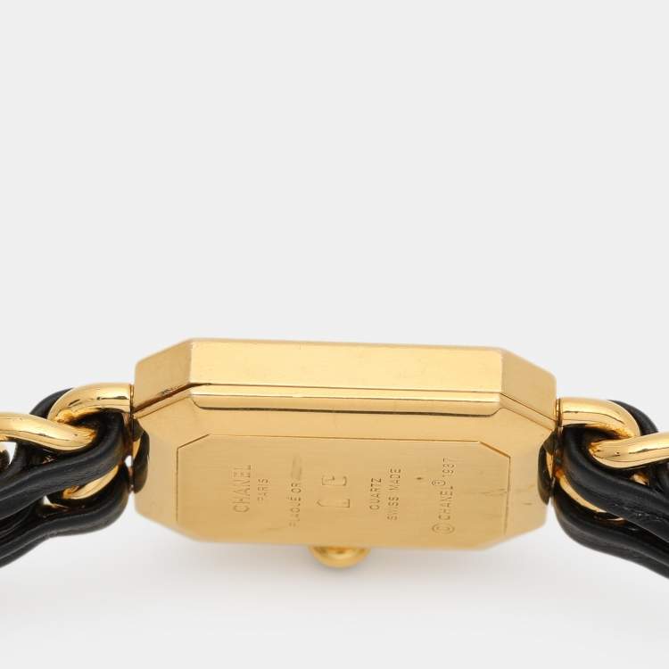 Pre Owned Chanel Black Gold Plated Stainless Steel Leather Premiere H6951 Women's Wristwatch 20 mm