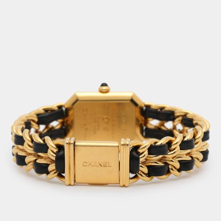 Pre Owned Chanel Black Gold Plated Stainless Steel Leather Premiere H6951 Women's Wristwatch 20 mm