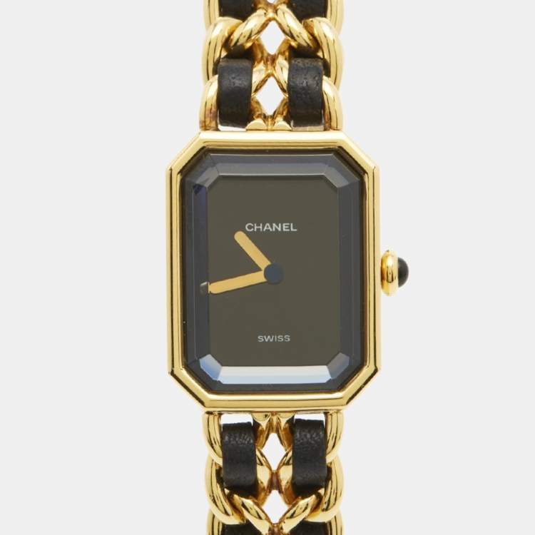Pre Owned Chanel Premiere H0001 Black Dial Gold Plated Metal Leather Women's Wristwatch 20 mm