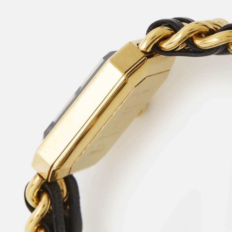 Pre Owned Chanel Premiere H0001 Black Dial Gold Plated Metal Leather Women's Wristwatch 20 mm