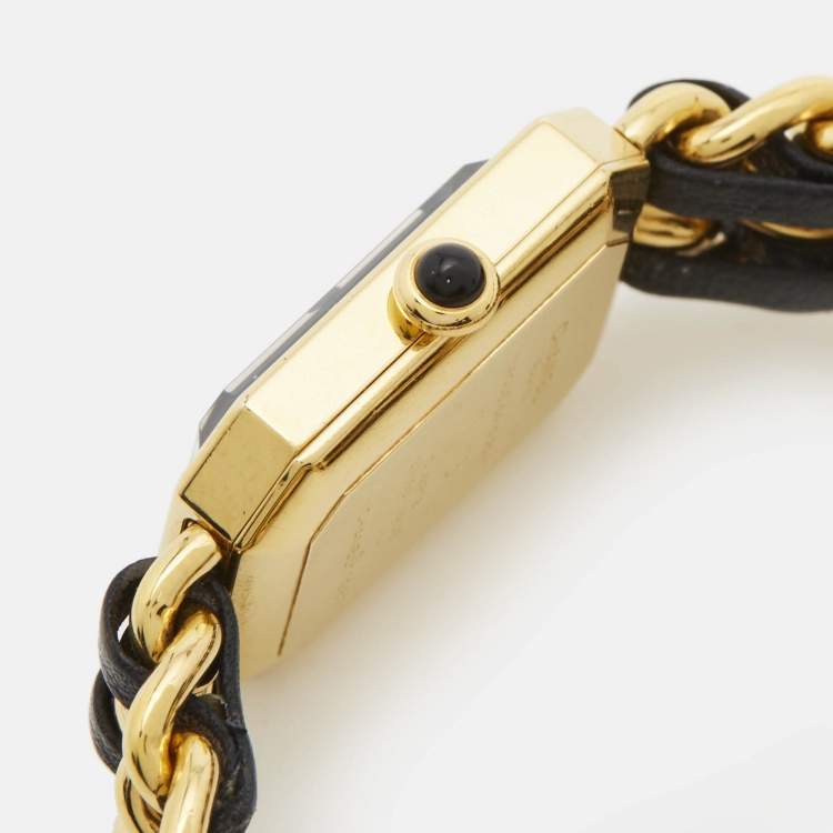 Pre Owned Chanel Premiere H0001 Black Dial Gold Plated Metal Leather Women's Wristwatch 20 mm