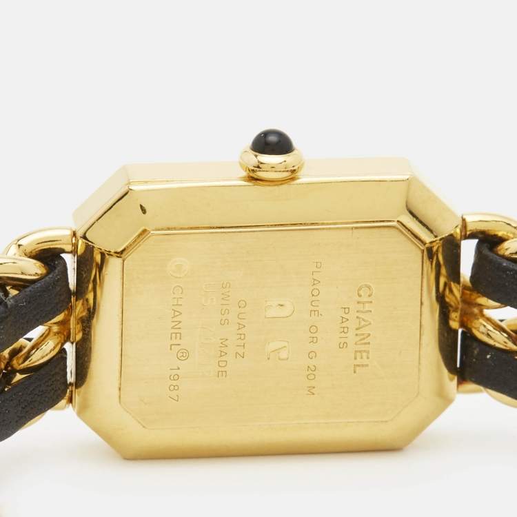Pre Owned Chanel Premiere H0001 Black Dial Gold Plated Metal Leather Women's Wristwatch 20 mm