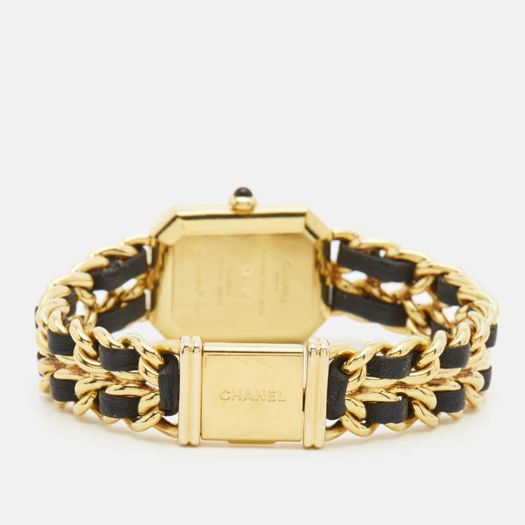 Pre Owned Chanel Premiere H0001 Black Dial Gold Plated Metal Leather Women's Wristwatch 20 mm