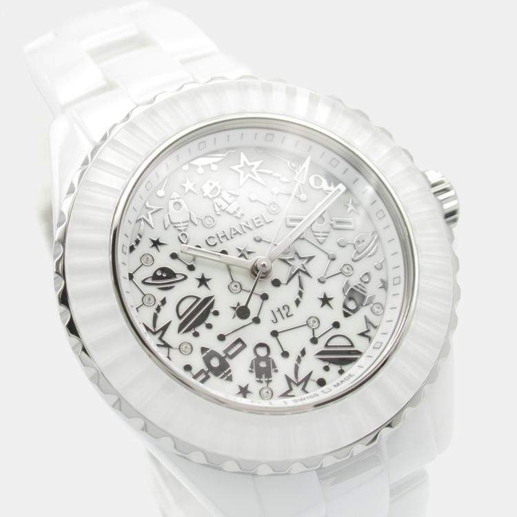Pre Owned Chanel J12 H7990 Quartz White Ceramic Women's Wristwatch 33.5 mm