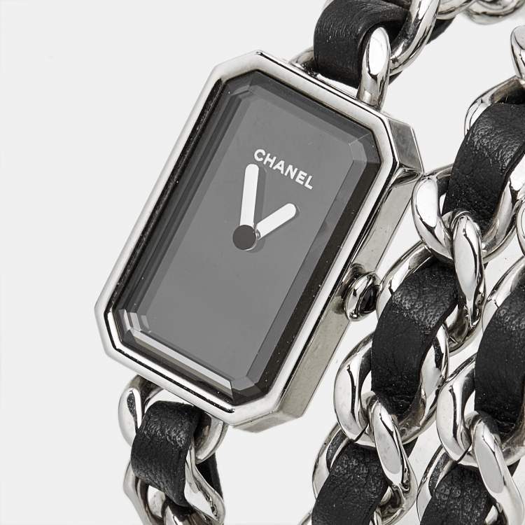 Pre Owned Chanel Premiere H3749 Black Dial Stainless Steel Leather Women's Wristwatch 16 mm