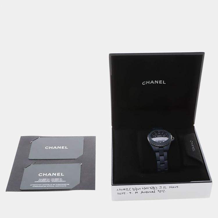 Pre Owned Chanel J12 H9657 Automatic Blue Diamonds Ceramic Women's Wristwatch 33mm