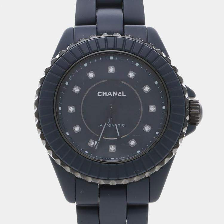 Pre Owned Chanel J12 H9657 Automatic Blue Diamonds Ceramic Women's Wristwatch 33mm
