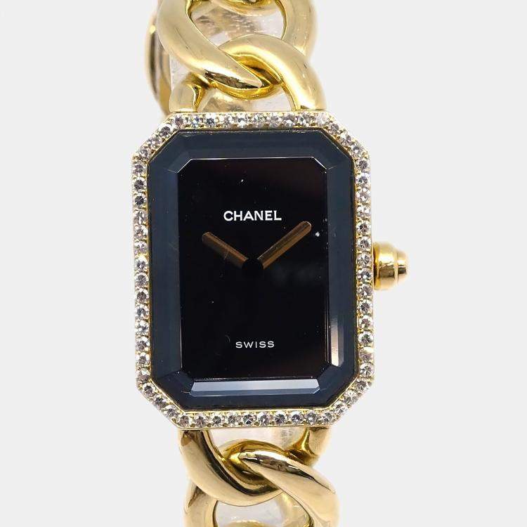 Pre Owned Chanel Premiere Quartz Black Stainless Steel 18K Yellow Gold Diamond Women's Wristwatch 20 mm