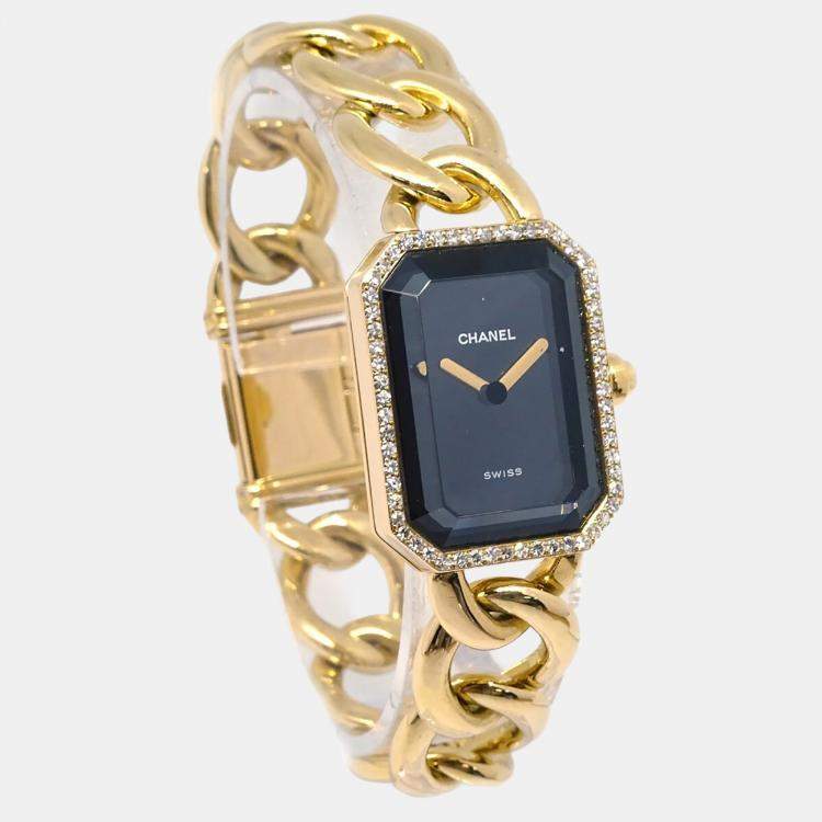 Pre Owned Chanel Premiere Quartz Black Stainless Steel 18K Yellow Gold Diamond Women's Wristwatch 20 mm