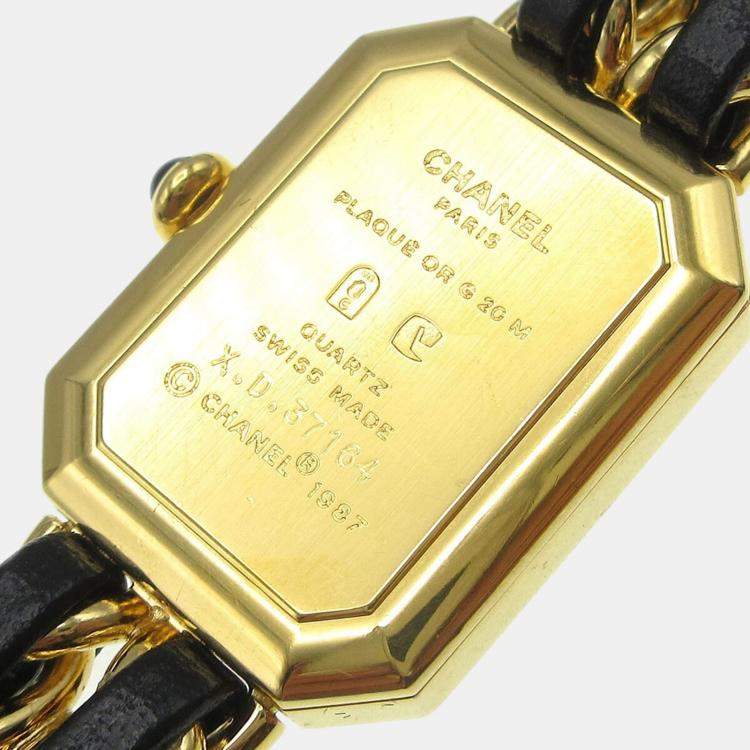 Pre Owned Chanel Premiere Quartz Black Yellow Gold Plated Stainless Steel Women's Wristwatch 20 mm