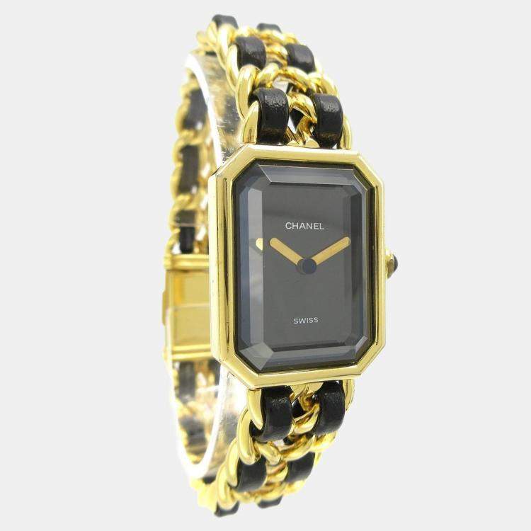 Pre Owned Chanel Premiere Quartz Black Yellow Gold Plated Stainless Steel Women's Wristwatch 20 mm