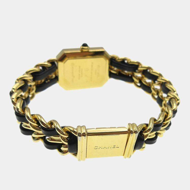 Pre Owned Chanel Premiere Quartz Black Yellow Gold Plated Stainless Steel Women's Wristwatch 20 mm