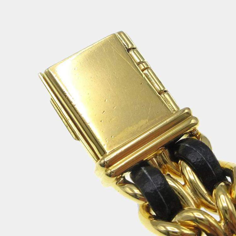 Pre Owned Chanel Premiere Quartz Black Yellow Gold Plated Stainless Steel Women's Wristwatch 20 mm