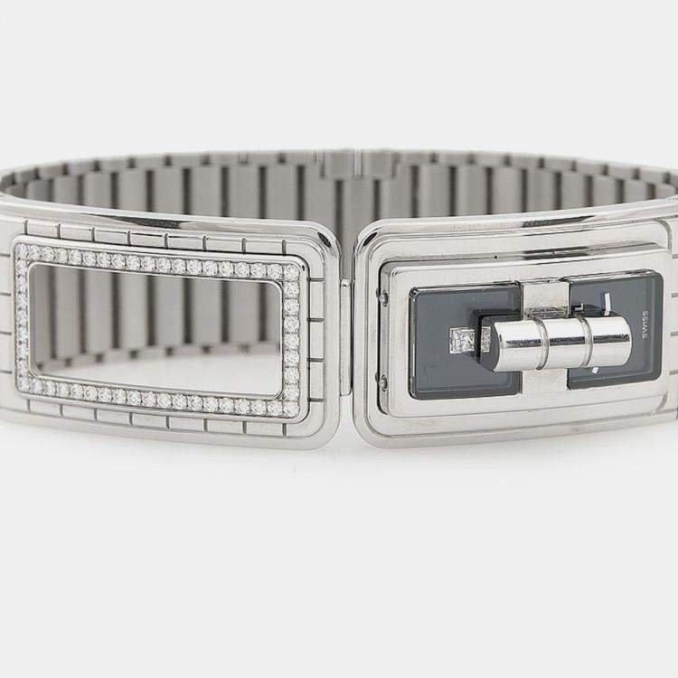 Pre Owned Chanel Code Coco H5145 Quartz Black Dial Stainless Steel Diamond Women's Wristwatch 21.5mm