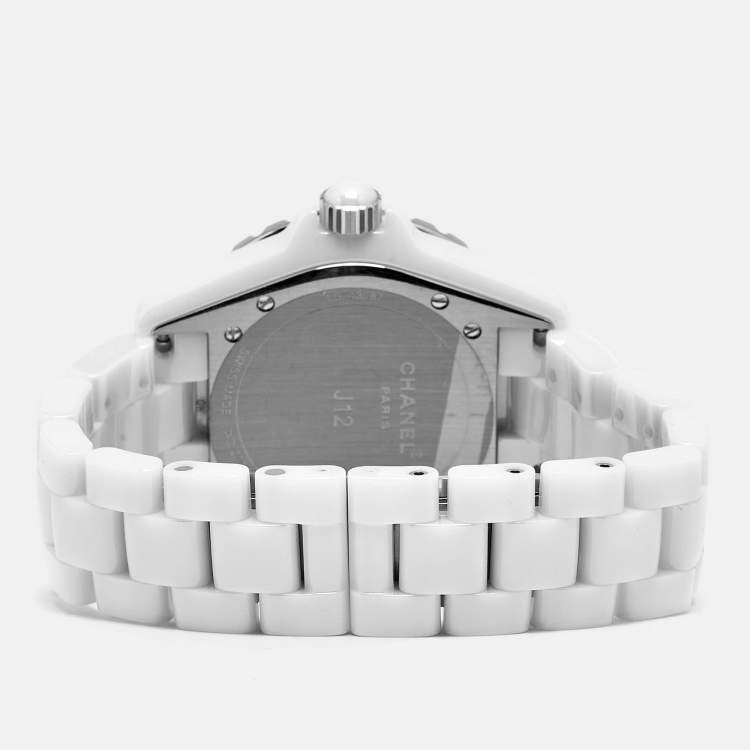 Pre Owned Chanel J12 H0970 White Dial Ceramic and Stainless Steel Women's Wristwatch 38 mm