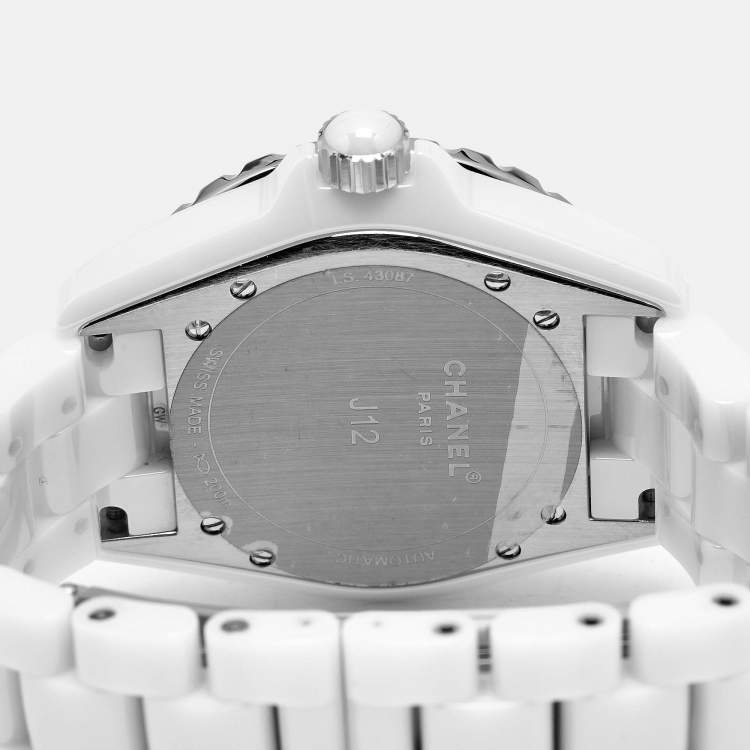 Pre Owned Chanel J12 H0970 White Dial Ceramic and Stainless Steel Women's Wristwatch 38 mm