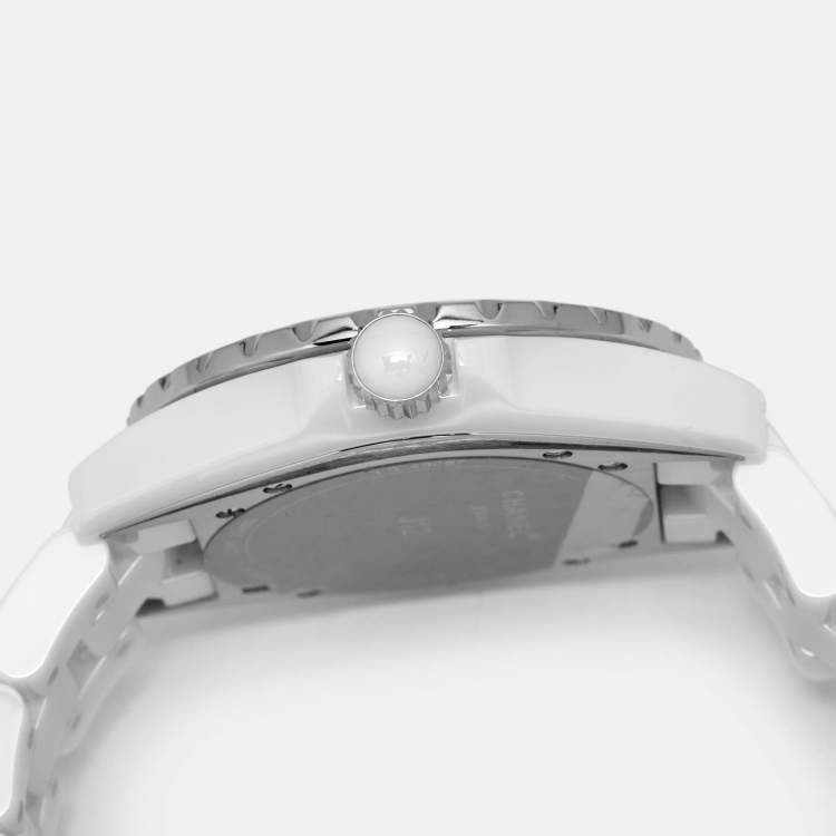 Pre Owned Chanel J12 H0970 White Dial Ceramic and Stainless Steel Women's Wristwatch 38 mm