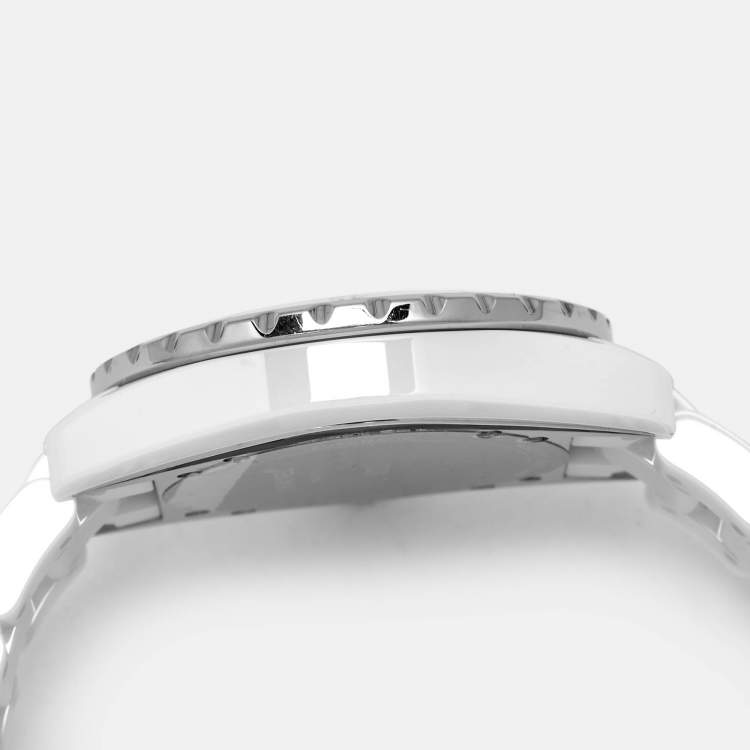 Pre Owned Chanel J12 H0970 White Dial Ceramic and Stainless Steel Women's Wristwatch 38 mm