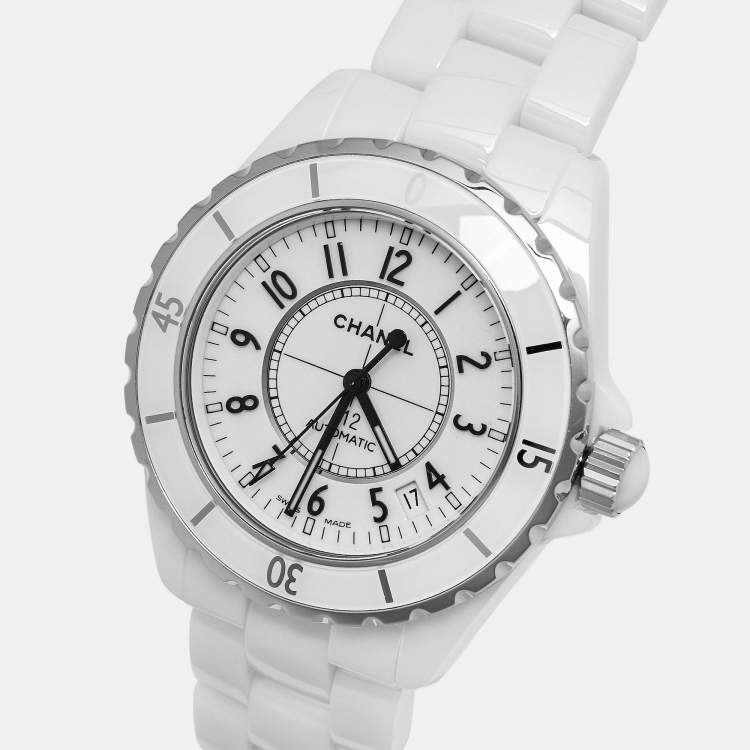 Pre Owned Chanel J12 H0970 White Dial Ceramic and Stainless Steel Women's Wristwatch 38 mm