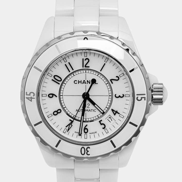Pre Owned Chanel J12 H0970 White Dial Ceramic and Stainless Steel Women's Wristwatch 38 mm