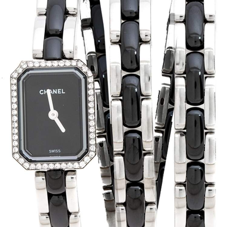 Pre Owned Chanel Black Ceramic Stainless Steel Diamond Premiere Women's Wristwatch 15 mm