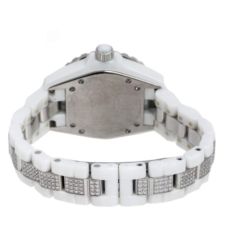 مملوكة مسبقًا Chanel White Ceramic Diamond J12 Women's Wristwatch 34 mm