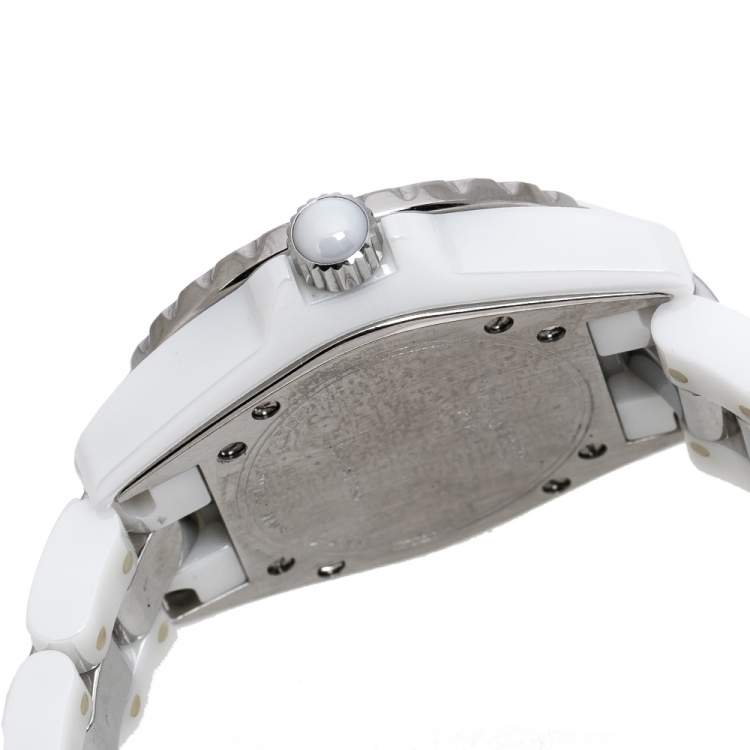 مملوكة مسبقًا Chanel White Ceramic Diamond J12 Women's Wristwatch 34 mm
