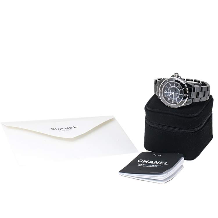 Pre Owned Chanel Black Ceramic Stainless Steel J12 Women's Wristwatch 39 mm
