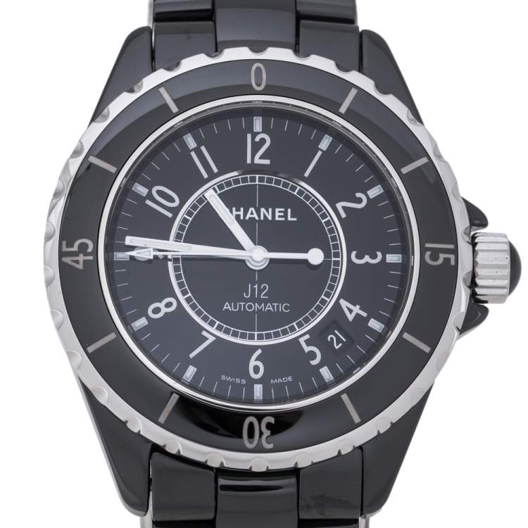 Pre Owned Chanel Black Ceramic Stainless Steel J12 Women's Wristwatch 39 mm