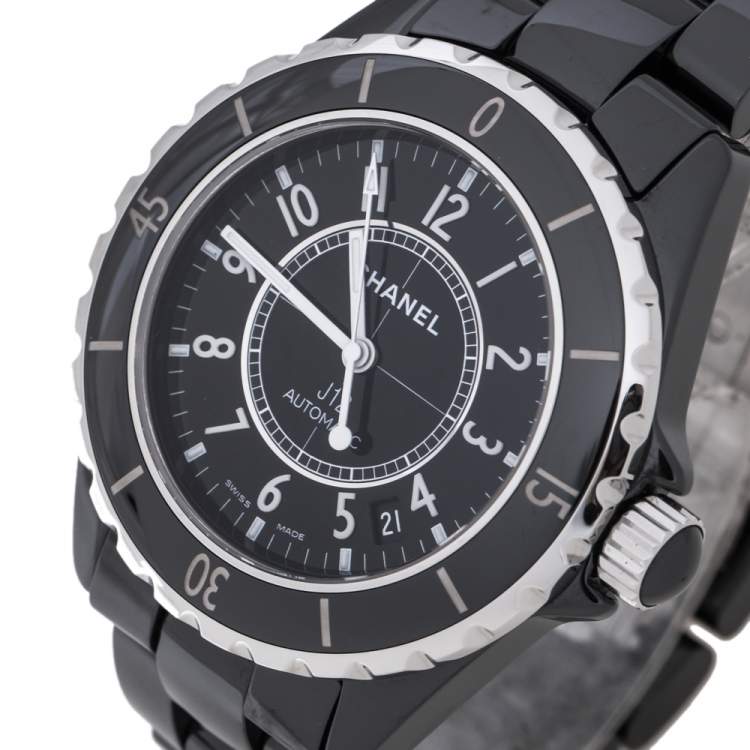 Pre Owned Chanel Black Ceramic Stainless Steel J12 Women's Wristwatch 39 mm