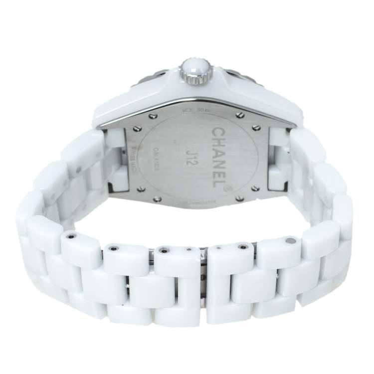 Pre Owned Chanel White Ceramic Stainless Steel Diamond J12 Women's Wristwatch 39 mm
