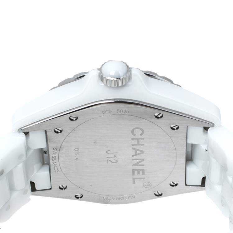 Pre Owned Chanel White Ceramic Stainless Steel Diamond J12 Women's Wristwatch 39 mm