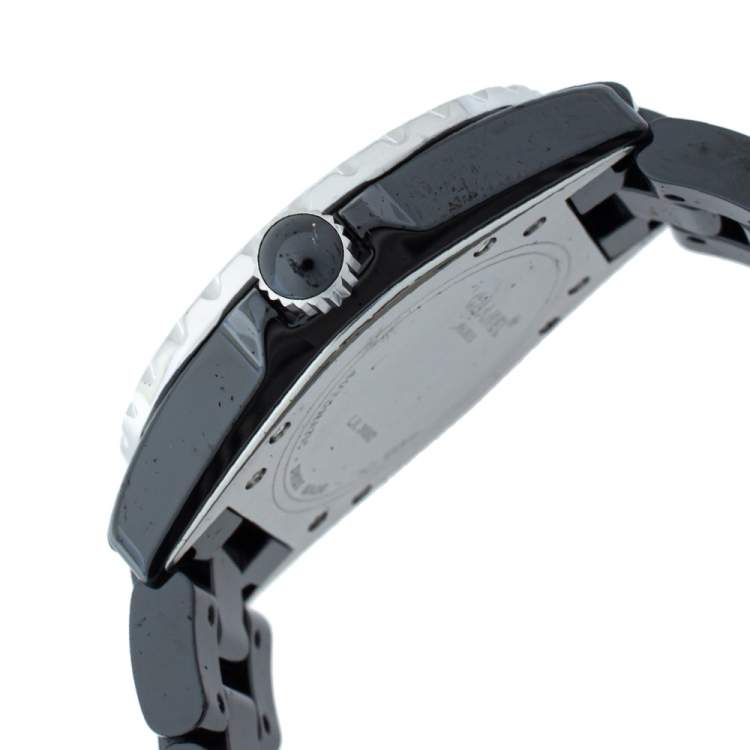 Pre Owned Chanel Black Ceramic Stainless Steel Diamond Ceramic J12 H1757 Unisex Wristwatch 38 mm