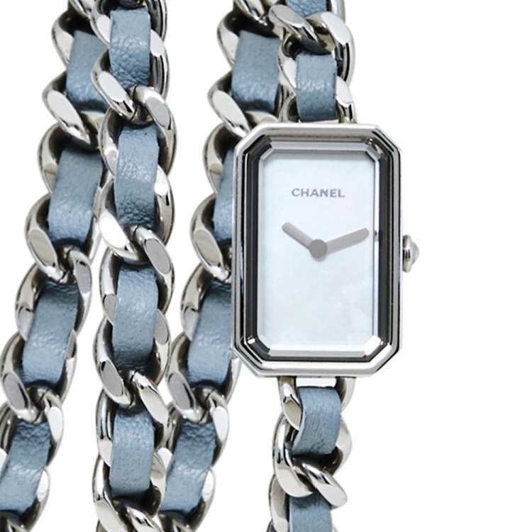 Pre Owned Chanel Mother of Pearl Stainless Steel Leather H4327 Première Rock Quartz Women's Wristwatch 16 MM