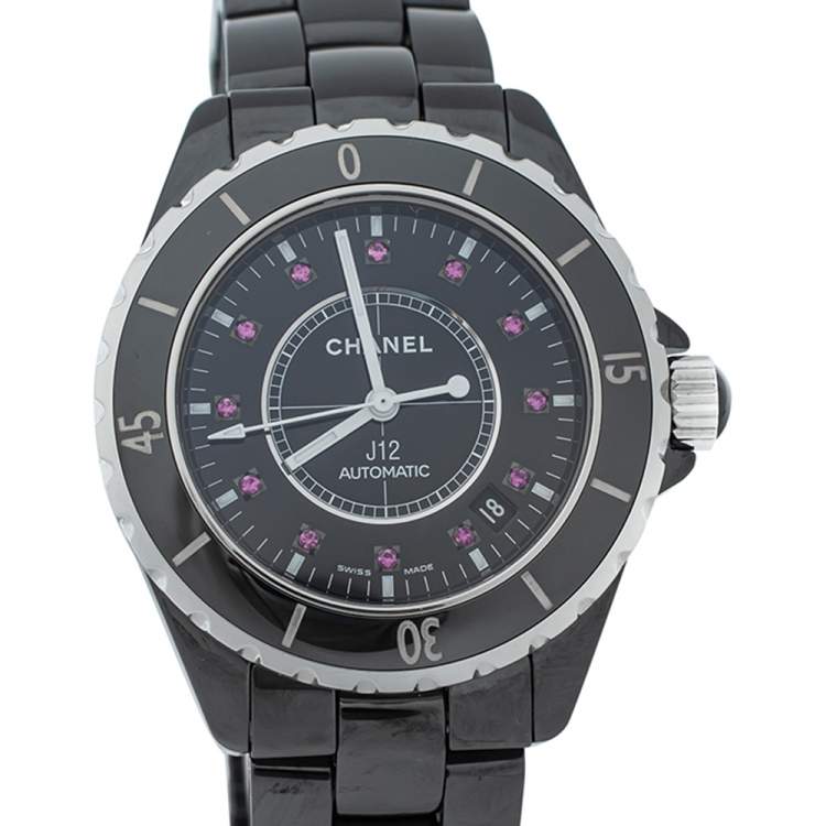 Pre Owned Chanel Black Ceramic Ruby J12 Automatic Women's Wristwatch 38 mm