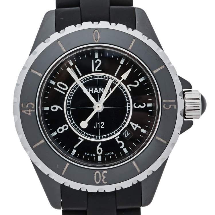 Pre Owned Chanel Black Ceramic & Rubber J12 H0681 Unisex Wristwatch 33 mm