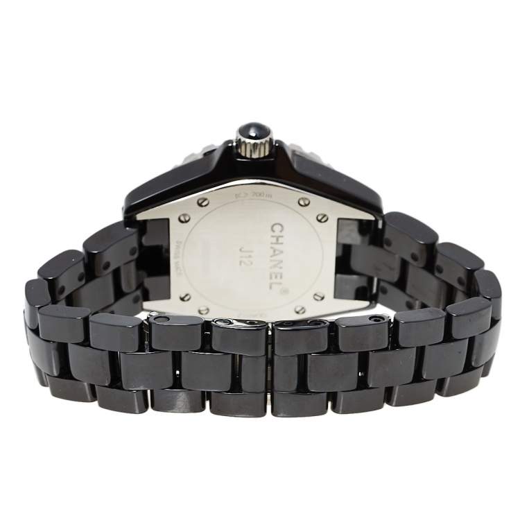 Pre Owned Chanel Black Ceramic & Stainless Steel Diamonds J12 Women's Wristwatch 33 mm