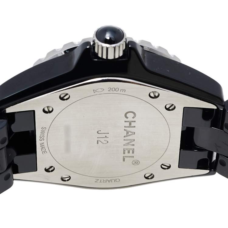Pre Owned Chanel Black Ceramic & Stainless Steel Diamonds J12 Women's Wristwatch 33 mm