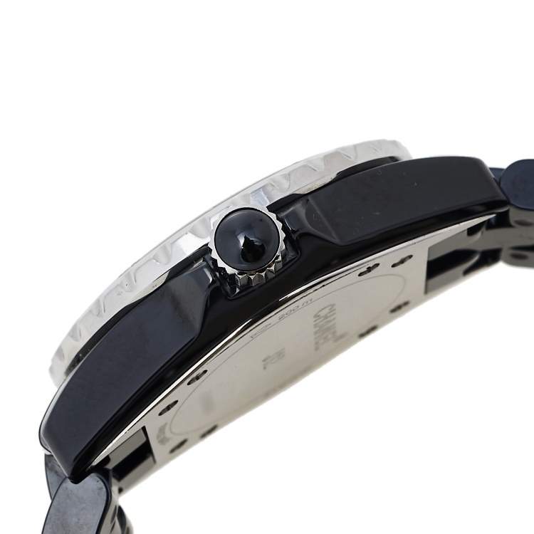 Pre Owned Chanel Black Ceramic & Stainless Steel Diamonds J12 Women's Wristwatch 33 mm