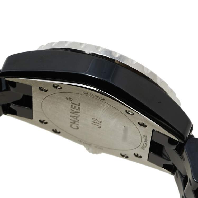 Pre Owned Chanel Black Ceramic & Stainless Steel Diamonds J12 Women's Wristwatch 33 mm