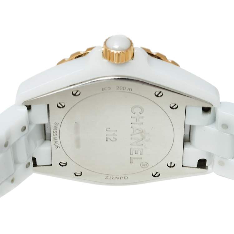Pre Owned Chanel White 18K Yellow Gold & Ceramic J12 H2181 Women's Wristwatch 39 mm