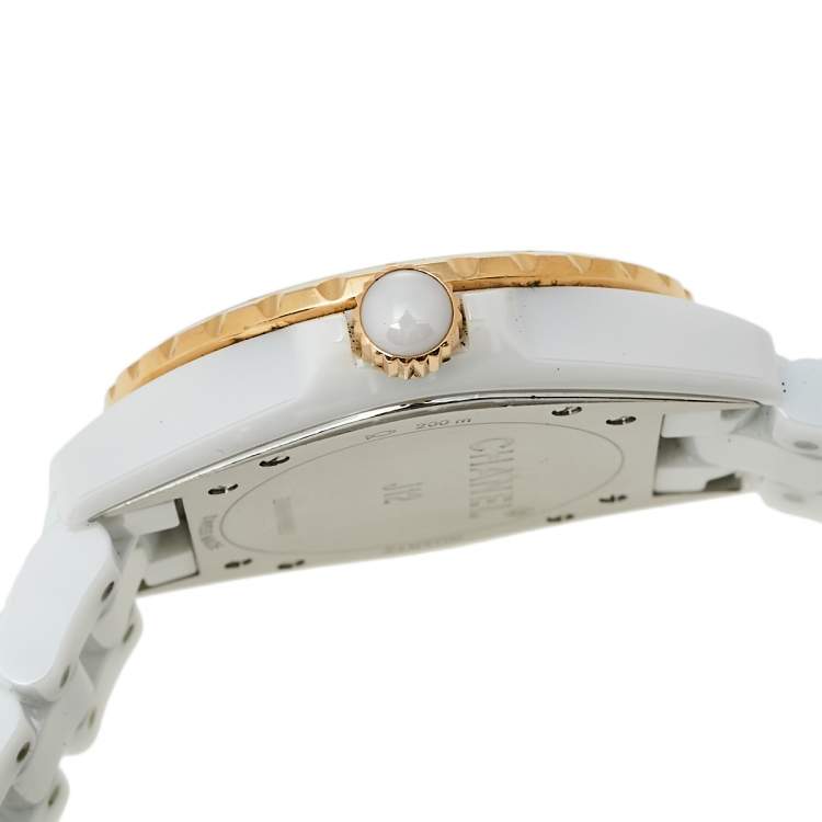 Pre Owned Chanel White 18K Yellow Gold & Ceramic J12 H2181 Women's Wristwatch 39 mm