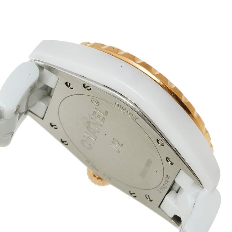 Pre Owned Chanel White 18K Yellow Gold & Ceramic J12 H2181 Women's Wristwatch 39 mm