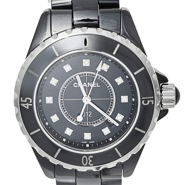 Pre Owned Chanel Black Ceramic and Stainless Steel J12 Women's Wristwatch 33 mm