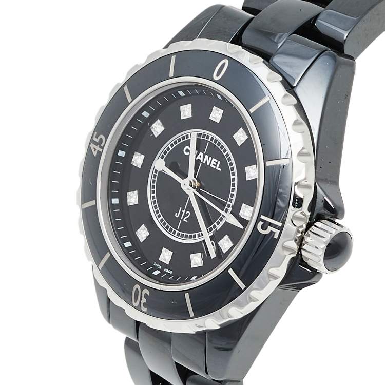 Pre Owned Chanel Black Ceramic and Stainless Steel J12 Women's Wristwatch 33 mm