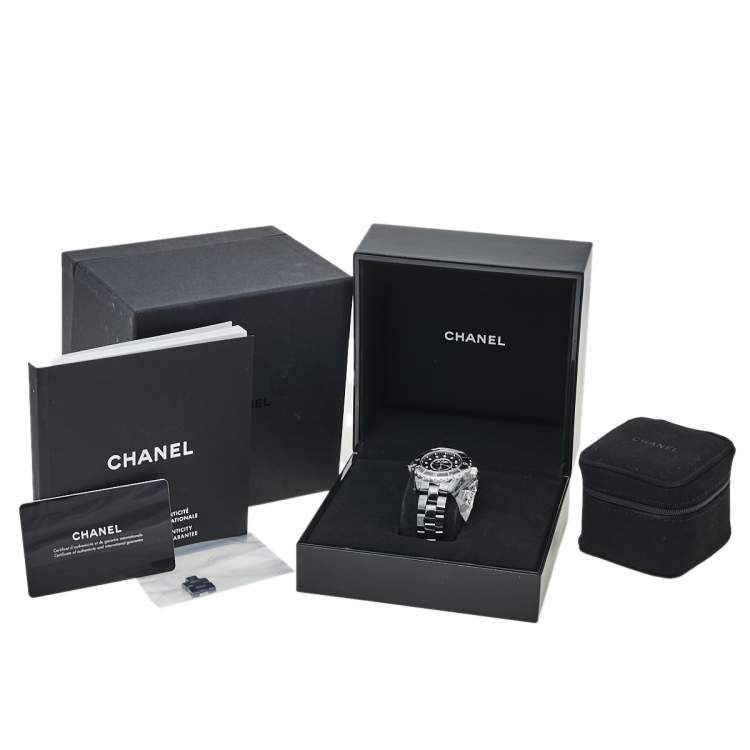 Pre Owned Chanel Black Ceramic and Stainless Steel J12 Women's Wristwatch 33 mm