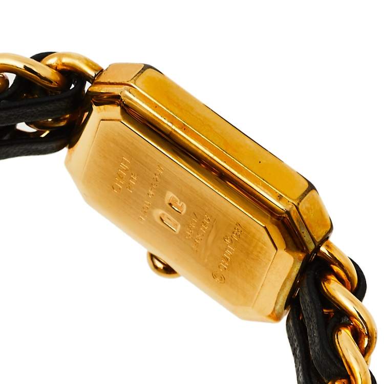 Pre Owned Chanel Black Gold Plated Stainless Steel and Leather Premiere H0001 Women's Wristwatch 20 mm