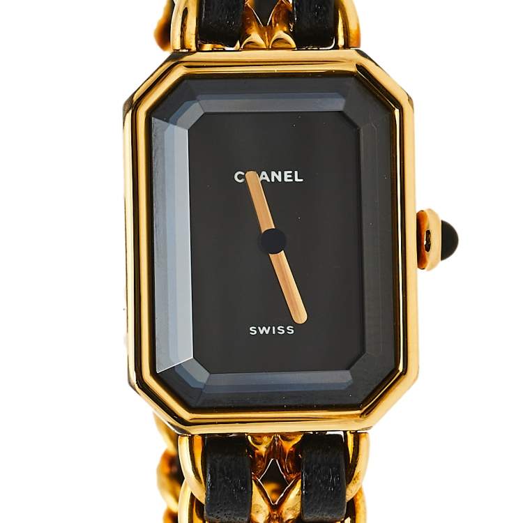Pre Owned Chanel Black Gold Plated Stainless Steel and Leather Premiere H0001 Women's Wristwatch 20 mm