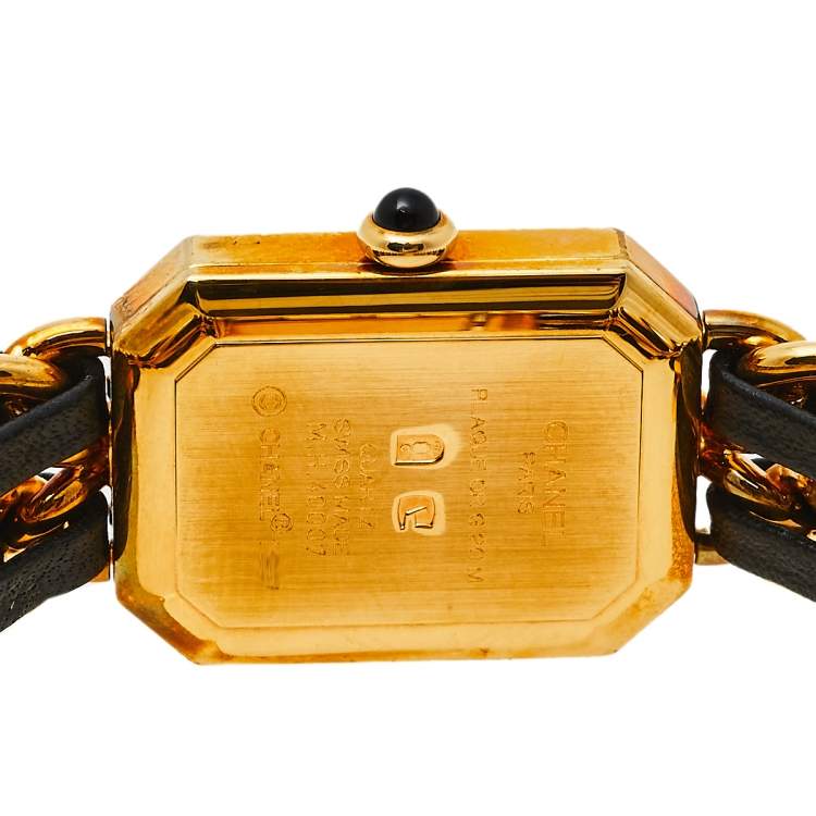 Pre Owned Chanel Black Gold Plated Stainless Steel and Leather Premiere H0001 Women's Wristwatch 20 mm