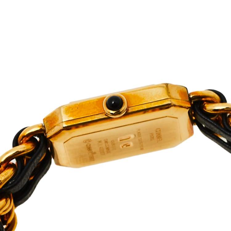 Pre Owned Chanel Black Gold Plated Stainless Steel and Leather Premiere H0001 Women's Wristwatch 20 mm